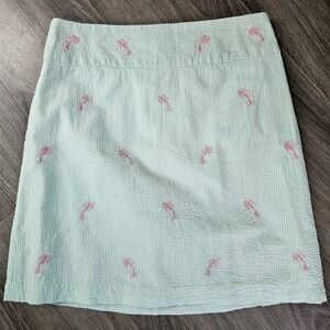 Castaway Nantucket Island Womens Green Seersucker Palm Tree Mini Skirt Size 2